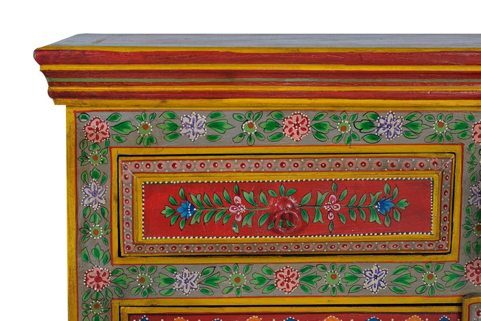 Giner y Colomer Aparador Madera de Mango y MDF Pintado a Mano 3 Cajones 3 Puertas Multicolor